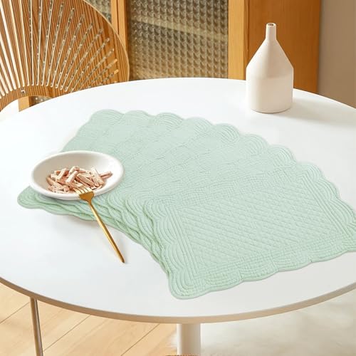 HOMBYS Quilted Placemats Set of 6 Washable-13x18 inches Rectangular Placemats for Kitchen Table-100% Cotton Fabric Rectangular Table Mats, (Sage Green) - color: Sage Green