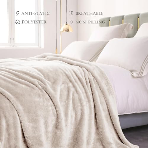 Exclusivo Mezcla Fuzzy Plush Fleece Bed Blanket Twin XL Size, Beige - color: Beige, size: 90x66 IN