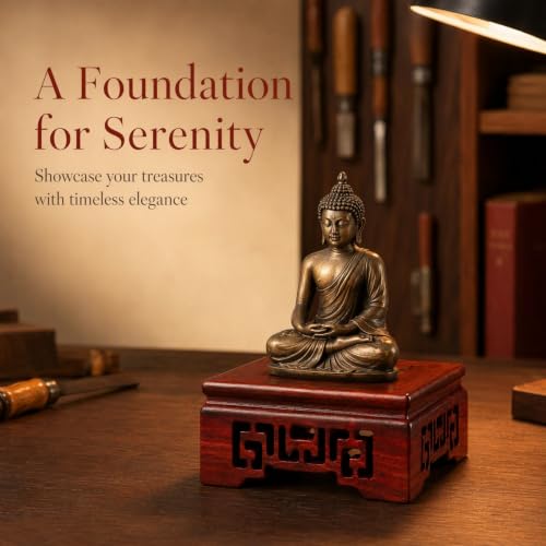 Wooden Vase Display Stand Solid Redwood Square Base Handicraft Wood Riser for Flower Pots and Buddha Statues Desktop Home Décor Pedestal