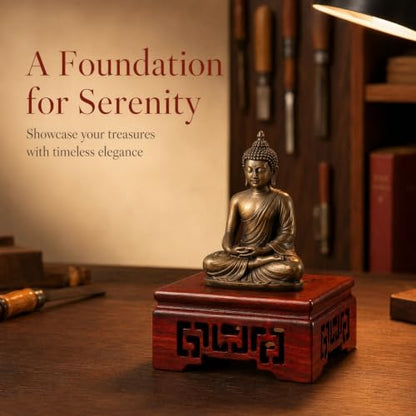 Wooden Vase Display Stand Solid Redwood Square Base Handicraft Wood Riser for Flower Pots and Buddha Statues Desktop Home Décor Pedestal