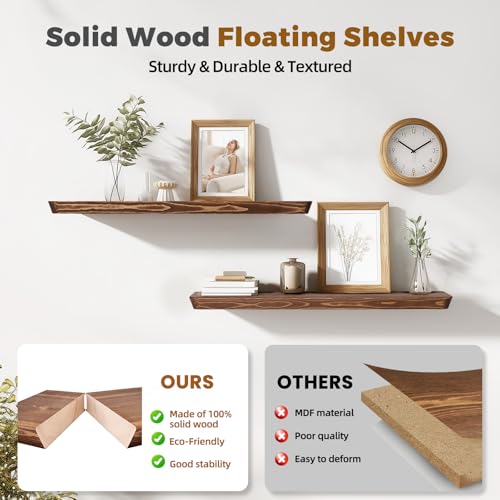 36x6.8x1.6in Slanted Solid Wood Floating Wall Shelves 2-Pack Brown - color: Brown, size: 36"-Set of 2