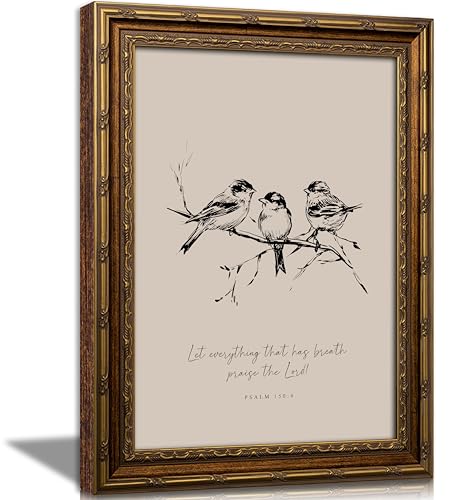 Vintage Framed Christian Wall Art Neutral Sketch Bird Scripture Wall Decor Christian Bible Verse painting Picture Bird on Branch Religious Canvas Prints for Living Room Bedroom Prayer Room - color: Bird, size: 24"L x 16"W