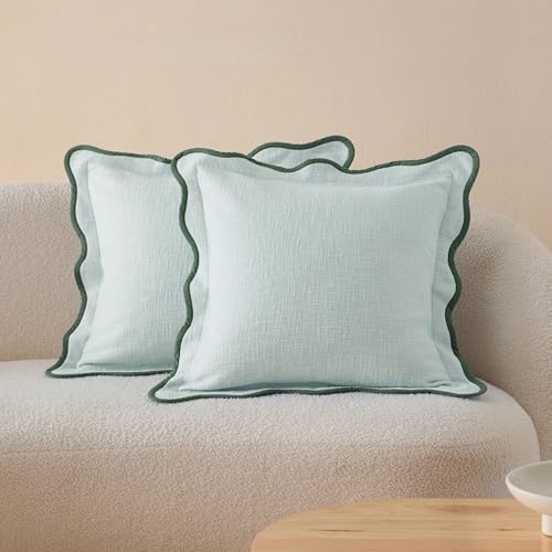 Double Stitch 100% Cotton Scalloped Throw Pillow Covers, Aqua Mint - color: Aqua Mint, size: 20" x 20" (Pack of 2)