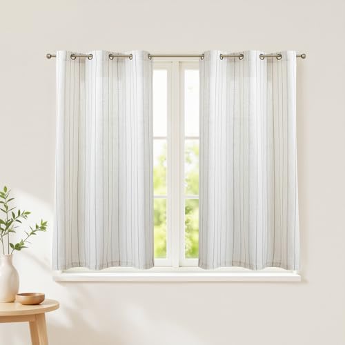 Grey Striped Linen Curtains,Light Filtering Drapes,2 Panels,42x36 - color: Grey, size: 42"W x 36"L (Pack of 2)