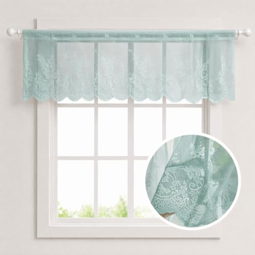 Molaxhome Lace Curtain Valance Floral Semi Sheer Curtain Window Valance