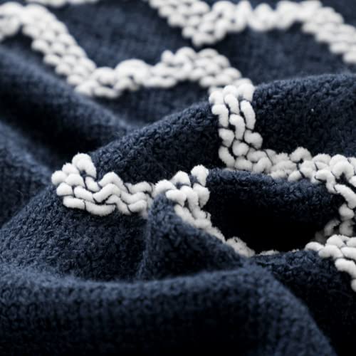 BOURINA Knitted Throw Blanket Boho Chenille Outdoor Blanket,Navy 50x60Inch - color: A-navy, size: 50"×60"