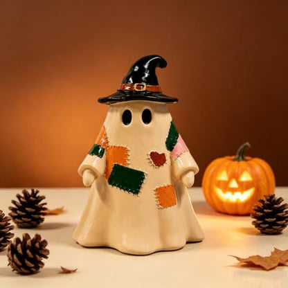 Light up Halloween Resin Figurines Patchwork Ghost Witch Hat 1Pcs - color: Halloween Styl 31