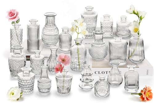 Clear Glass Bud Vase Set of 22 Pcs,Small Bud Vases in Bulk,Glass Crystal Flower Vases Table Centerpieces for Party Event Wedding Decor Baby Shower Decorations (Clear, 22 Pcs) - color: Clear, size: 22 Pcs
