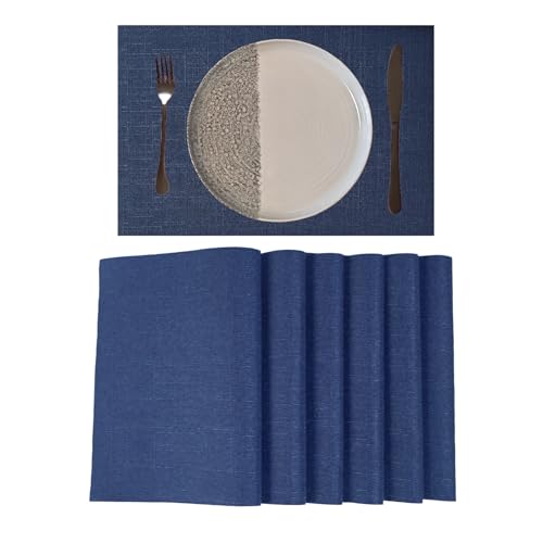 Placemats Set of 6 for Dining Table, Woven Cloth Washable placemats, Table Mats for Dining Table 12"x18"（Navy - color: Navy Plain, size: 6 pcs