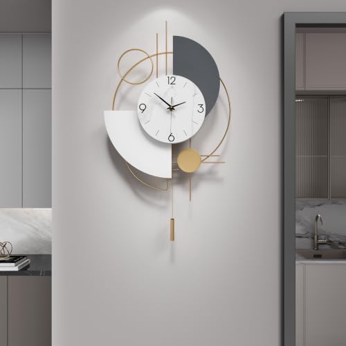Cuspin Modern Wall Clock with Pendulum, Gold White Gray Decorative Clock - color: Gold White Gray Modern