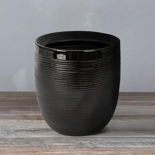Creative Co-Op Embossed Textured Stoneware Planter, Matte Black - color: Matte Black