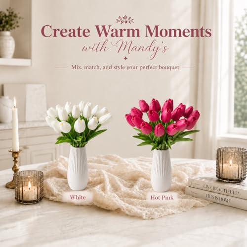 Mandy's 20 Stems Hot Pink Artificial Tulip Flowers for Home Centerpieces - color: Hot Pink