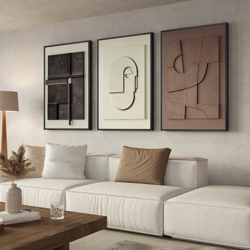 3D Large Framed Brown Abstract Wall Art for Living Room, 3Piece 24x36 In - color: Black White Brown, size: 24"w X 36"h X 3pcs