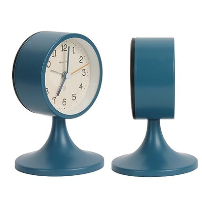 3" Round Quartz Analog Metal Alarm Clock Silent Non Ticking Desk Clock | Small Bedside Table Clock with Stand Bedroom Home Office Battery Operated (batteries not included) - color: Blue