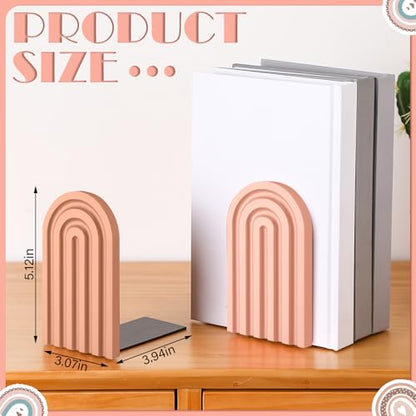 Harloon 4 Pcs Boho Arch Bookends Rainbow Wooden Book Ends, Bright Color - color: Bright Color