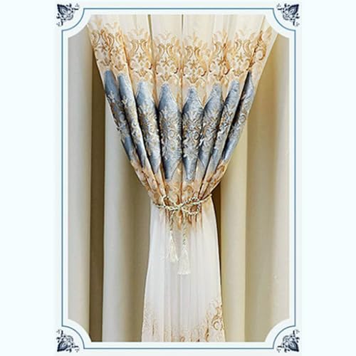 Amidoudou 1 Pair European Double Layer Curtains with Sheer Curtains for Living Room Bedroom Luxury Embroidered Blackout Curtains (Beige,52x96 Inch) - color: Beige, size: 52"W x 96"L (Pack of 2)
