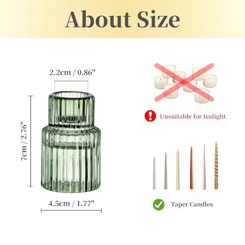 Hewory Taper Candle Holders Bulk, 10PCS Green Glass Candlestick Holders - color: Green, size: 10PCS