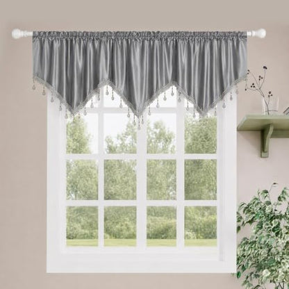 Molaxhome Swag Curtain Scalloped Curtain Valance Drape Sheer Lace Panel 1pc - color: Cloth Grey
