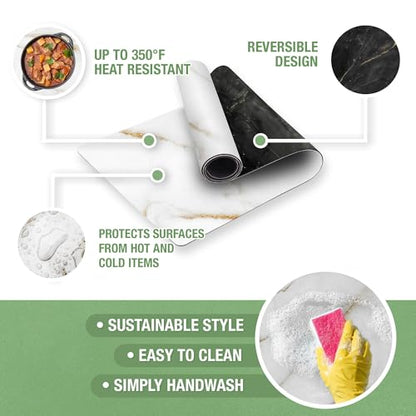 RIMONA'S Heat Resistant Table Runner Trivet Mat - Reversible Marble, 40" - color: 2 Sides - White and Black Marble
