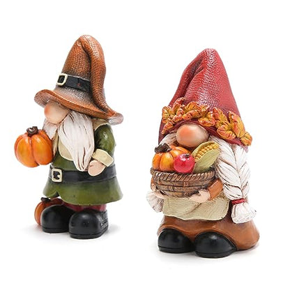 Hodao Fall Pumpkin Gnome Figurines, Thanksgiving Decorations, Set of 2 - color: Thanksgiving Gnomes-a