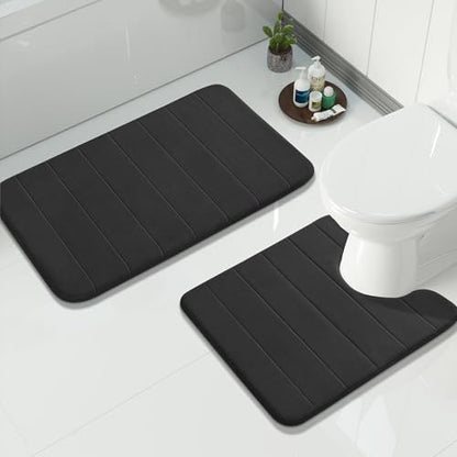 Yimobra Memory Foam Bathroom Mat Set, 31.5 x 20 & 24 x 20 in, Black - color: Black, size: 31.5x20+24x20 Inch