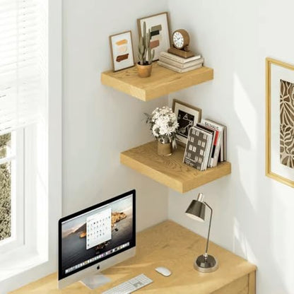 Vivelove 12 Inch Deep Floating Shelves 16 inch Long, Oak Shelf, Set of 2 - color: Oak, size: 16”wx12”dx1.5”h