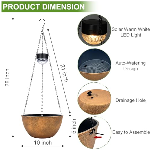 BAYN 2 Packs Solar Hanging Basket Planters for Plants Outdoor - color: Bronze