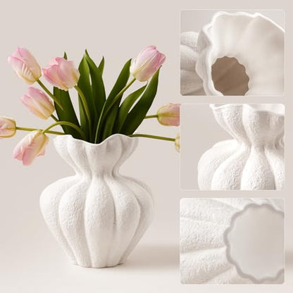 White Ceramic Vase, 8.2 Inch Modern Boho White Flower Vase for Home Decor, Unique Vase for Farmhouse Living Room Cabinet Table Centerpieces Wedding Decorations - size: Large