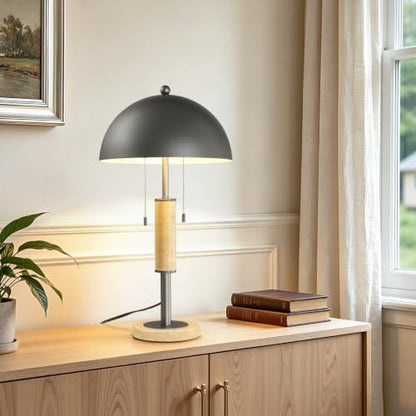 Gray Bedside Table Lamp Set 2 Mid Century Modern Tavertine Nightstand Lamp - color: Gray