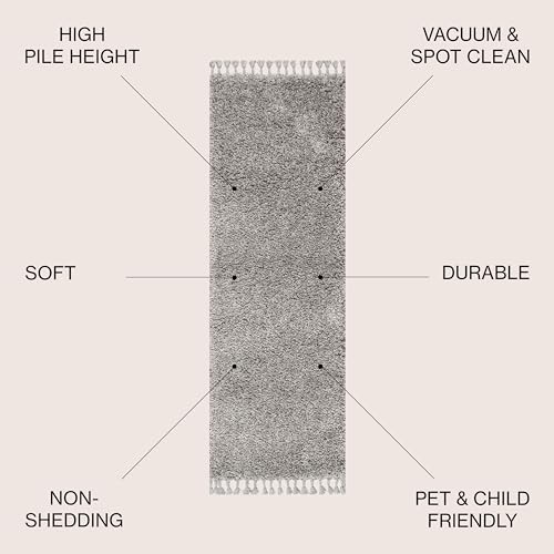 JONATHAN Y Mercer Shag Plush Tassel Gray Runner Rug, 2x8, Contemporary, Modern, Easy-Cleaning for Living Room, Bedroom, Kitchen, Pet Friendly, Non-Shedding (MCR100E-28) - color: Grey With Tassel, size: 2'3" x 8' (Runner)