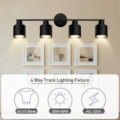 4-Light Led Track Lighting,Black Ceiling Lighting Fixtures,Wall Sconces Ceiling Spotlight with Foldable Light Arms for Kitchen, Closet, Bedroom,GU10 Socket, Bulbs Not Included - color: 4 light Black
