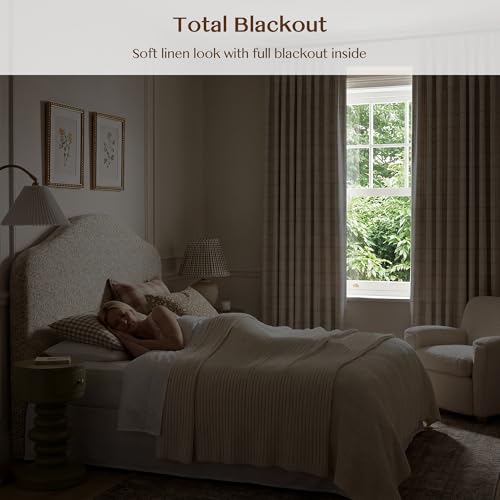 THREE GIRLS Pinch Pleated Plaid Curtains Blackout Linen Gingham Curtains for Living Room,Bedroom Checkered 72 Inches Long Double Layer 2 Panels Set Luxury and Modern Printed Design Darkening - color: Linen, size: 40"W x 72"L (Pack of 2)