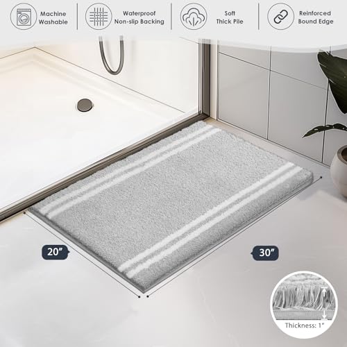 PURRUGS Bathroom Rug, Bath Mat, 20" x 30", Light Grey - color: Light Grey, size: 20" X 30"