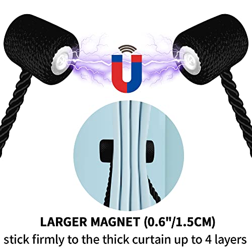 YUNGOO 18 Inch Strong Magnetic Curtain Tiebacks, Curtain Holdbacks Modern Upgrade Strong 2021 New Twisted Style Decorative Drapery Rope Tie Backs (Black, 2) - color: Black