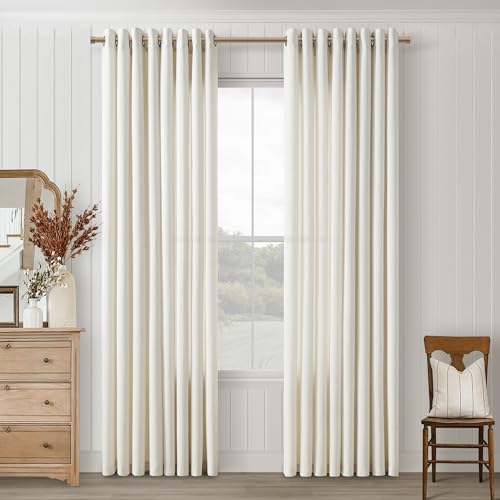 Ivory Cream Grommet Linen Semi Sheer Privacy Curtains 84 Inches Long Drapes - color: Natural, size: 52"W x 84"L (Pack of 2)