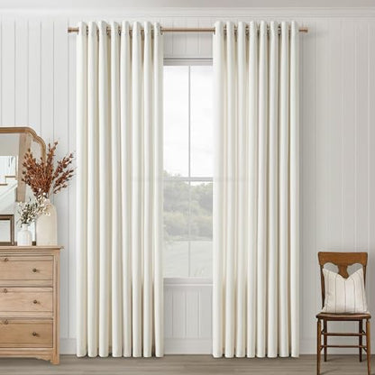 Ivory Cream Grommet Linen Semi Sheer Privacy Curtains 84 Inches Long Drapes - color: Natural, size: 52"W x 84"L (Pack of 2)