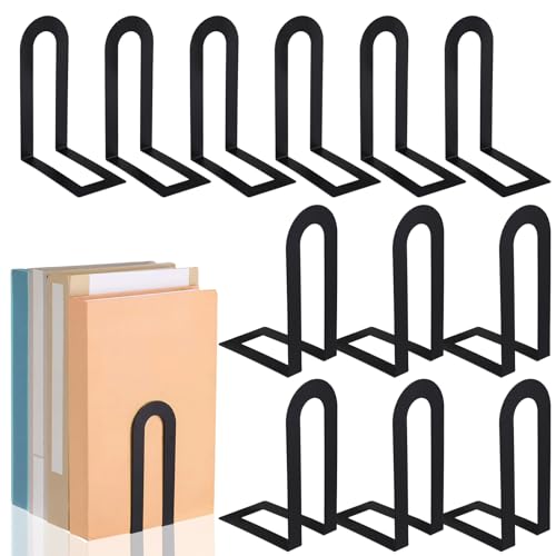 Chunful 12 Pcs Black Metal BookEnds Shelves, 5.5 x 3.75 x 2.25 in - color: Black, size: 5.5*3.75*2.25inch
