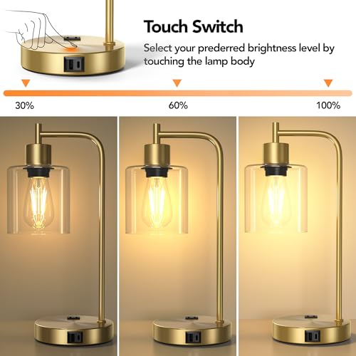 QiMH Set of 2 Industrial Table Lamps, Glass Desk Lamp for Living Room - color: gold-2
