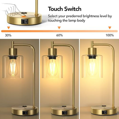 QiMH Set of 2 Industrial Table Lamps, Glass Desk Lamp for Living Room - color: gold-2