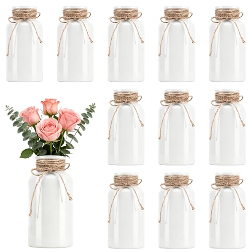 12 Pack Mason Jar Vases for Centerpieces, White Glass Flower Vase - color: White