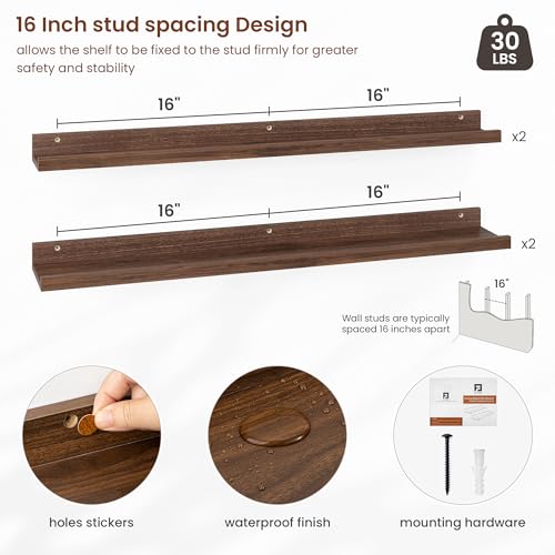Axeman Picture Ledge Shelf, 36 Inch Walnut Floating Shelves Set of 4 - color: Walnut, size: 36 Inch