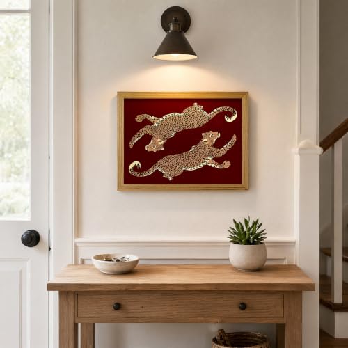 Leopard Wall Art Cheetah Poster Burgundy Animal Art Print Modern Artwork for Living Room Gallery Framed 12x16 inch - color: leopard, size: 16"L x 12"W
