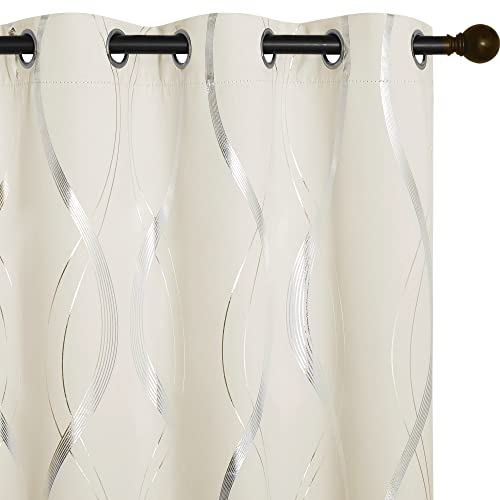 NICETOWN Blackout Short Curtains Panels for Bedroom, Microfiber Noise Reducing Thermal Insulated Wave Line Foil Print Design Blackout Curtains for Office, Classroom (Beige, 2 Panels, 52 x 45 Inch) - color: 1 - Beige, size: 52"W x 45"L (Pack of 2)