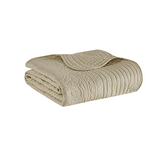 Madison Park Luxe Damask Stitching Throw Blanket, 60"x72" - color: Scalloped Edges Khaki, size: 60"x72"