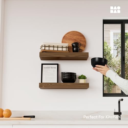 Solid Wood Floating Shelves for Wall 16 Inch Walnut, Wooden Bathroom Shelf - color: Walnut, size: 16 Inch