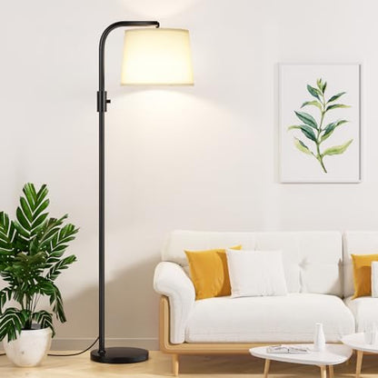 Ambimall Fully Dimmable Floor Lamp with 9W LED Bulb, Standing Lamp for Living Room with Adjustable Head, Modern Tall Light with Rotary Switch for Office, Black and White - color: C:Black and Linen White