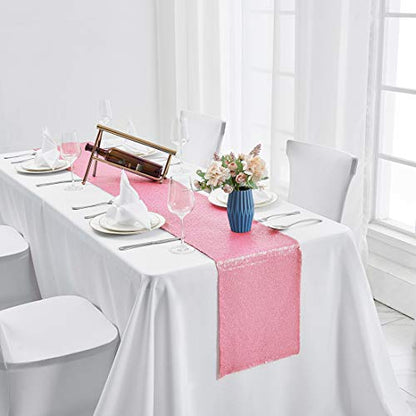 Pufogu 12 x 72 inches Pink Sequin Table Runner, 2 Packs - color: Pink