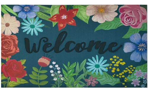 CHICHIC Welcome Door Mat 17x 30 Inch Front Door Mat Outdoors for Home Entrance Outdoors Mat for Outside Entry Way Doormat Entry Rugs, Heavy Duty Non Slip Rubber Back Low Profile, Colorful Flower - color: Colorful Flower