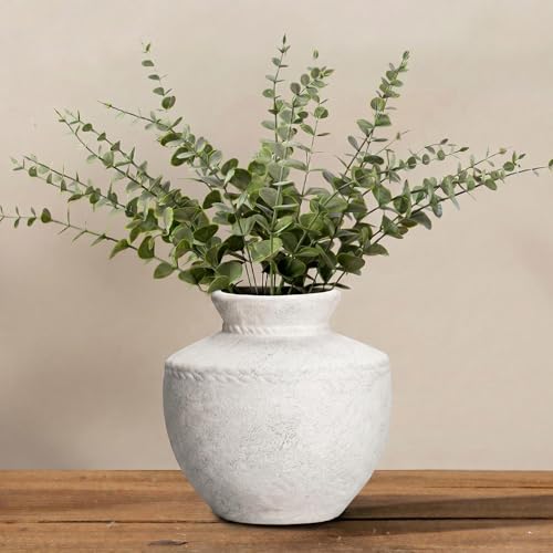 Rustic Farmhouse Vase 6 Inch Small White Ceramic Flower Vases for Home Decor Vintage Pottery Vase for Living Room Bedroom Shelf Office Coffee Table Centerpiece - color: Rustic White, size: 6 Inch