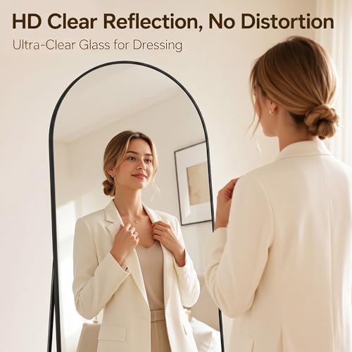 Antok Full Length Mirror, 56"x14" Floor Mirror with Stand, Black, Arched - color: Black (Arch), size: 56"L x 14"W